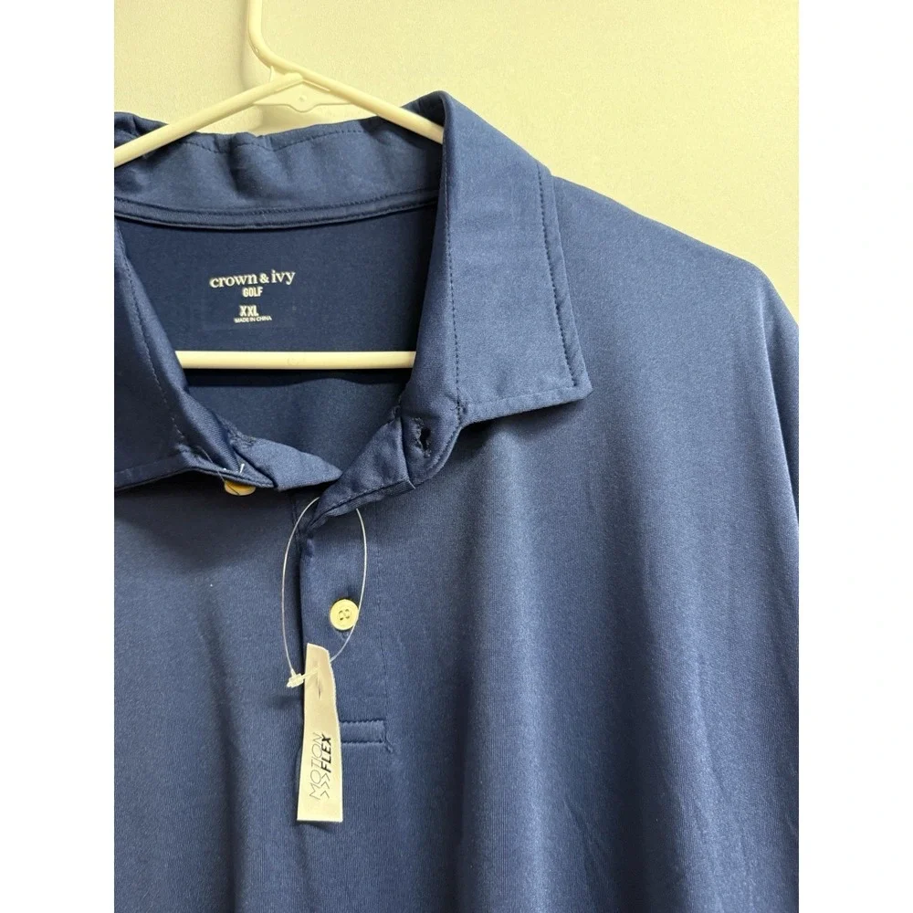 Crown‎ & Ivy Polo Shirt Mens Sz 2X Navy  blue Short Sleeve stretch NWT